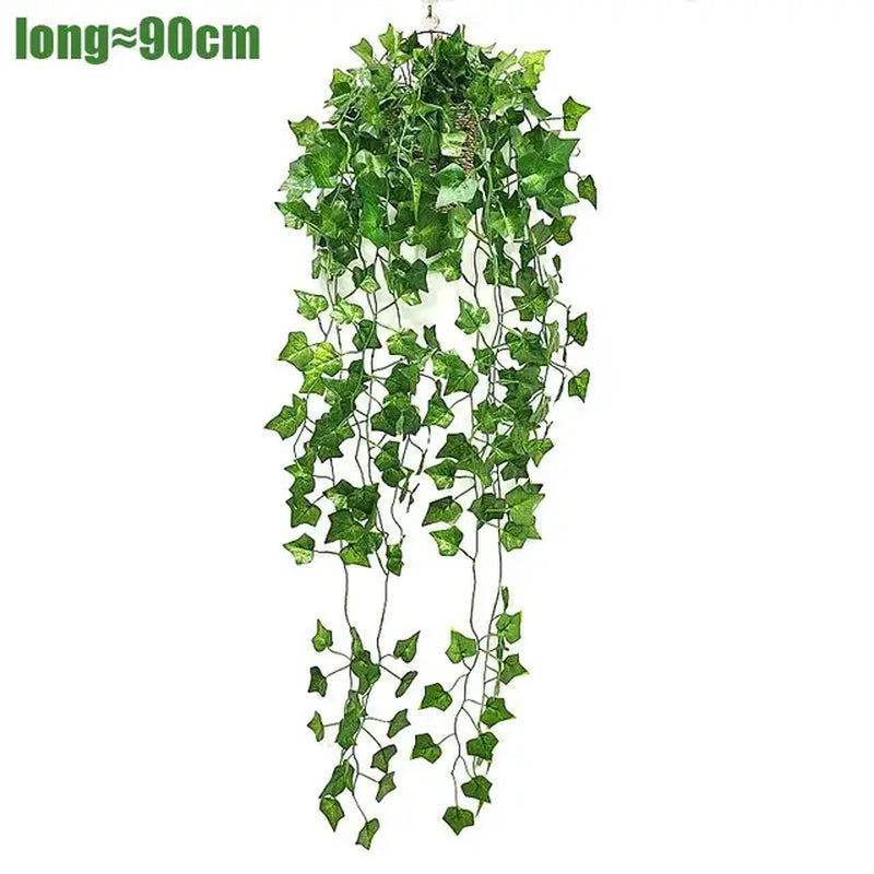 Artificial Plant Creeper Green Wall Hanging Vine Home Garden Decoration Rattan Wedding Party DIY Fake Wreath Leaves Ivy