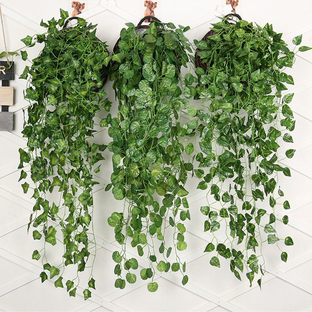 Artificial Plant Creeper Green Wall Hanging Vine Home Garden Decoration Rattan Wedding Party DIY Fake Wreath Leaves Ivy