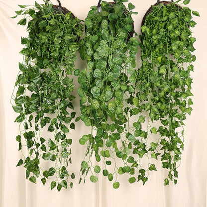 Artificial Plant Creeper Green Wall Hanging Vine Home Garden Decoration Rattan Wedding Party DIY Fake Wreath Leaves Ivy