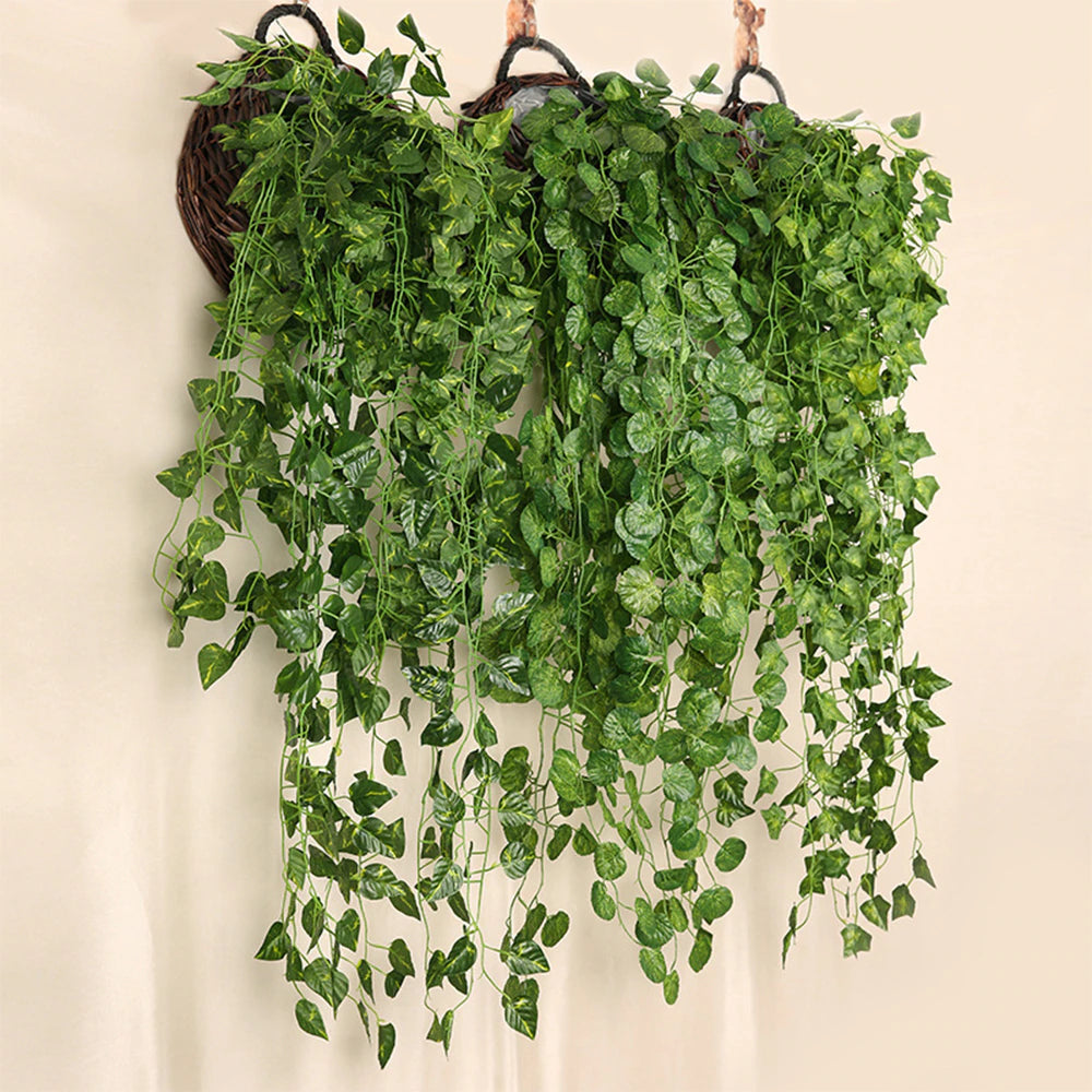 Artificial Plant Creeper Green Wall Hanging Vine Home Garden Decoration Rattan Wedding Party DIY Fake Wreath Leaves Ivy