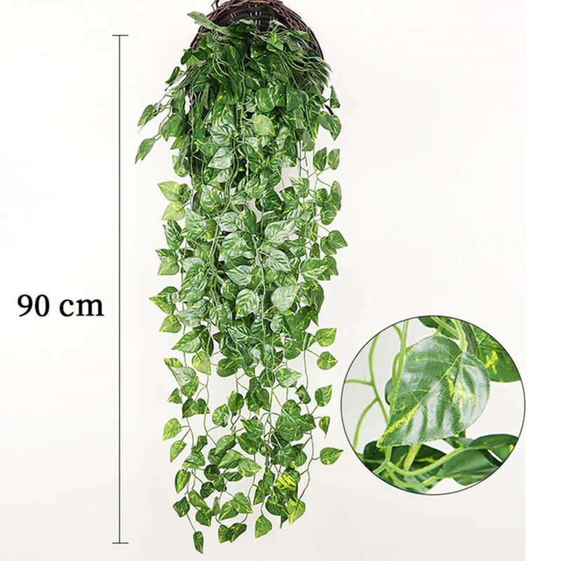 Artificial Plant Creeper Green Wall Hanging Vine Home Garden Decoration Rattan Wedding Party DIY Fake Wreath Leaves Ivy