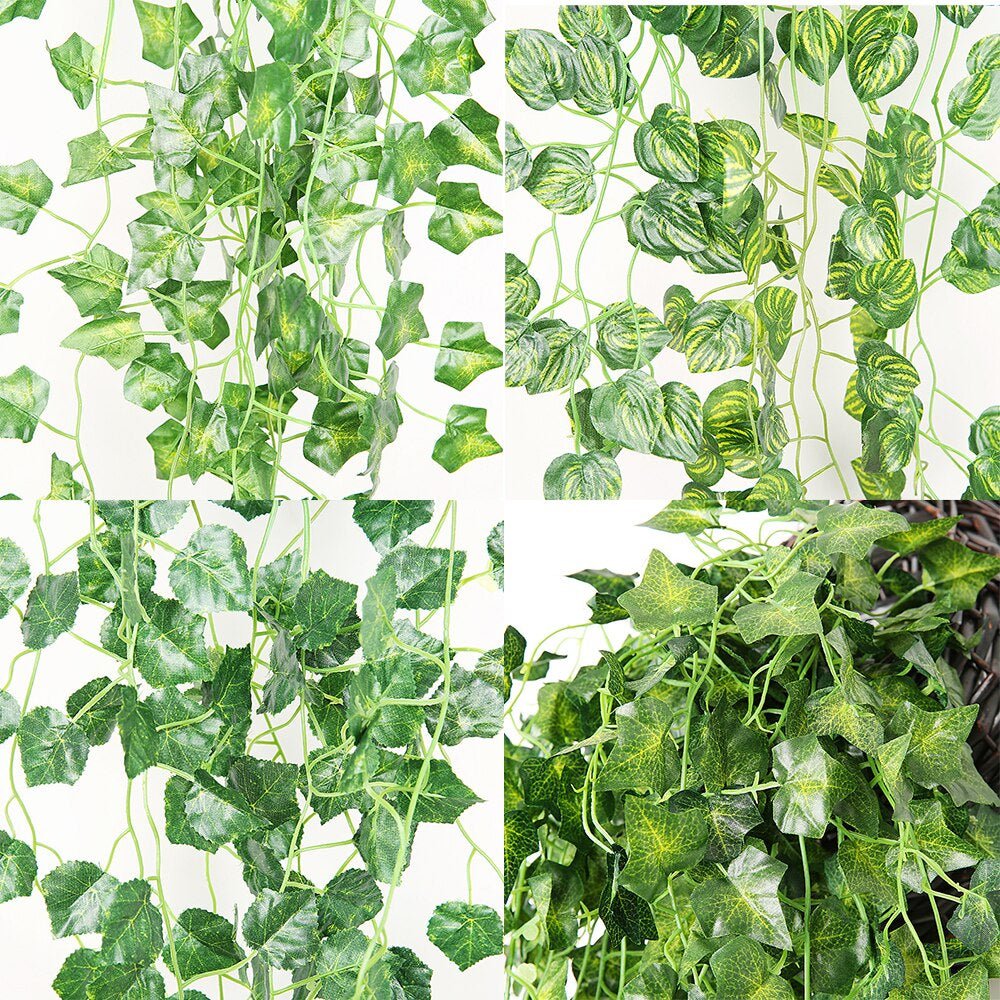 Artificial Plant Creeper Green Wall Hanging Vine Home Garden Decoration Rattan Wedding Party DIY Fake Wreath Leaves Ivy