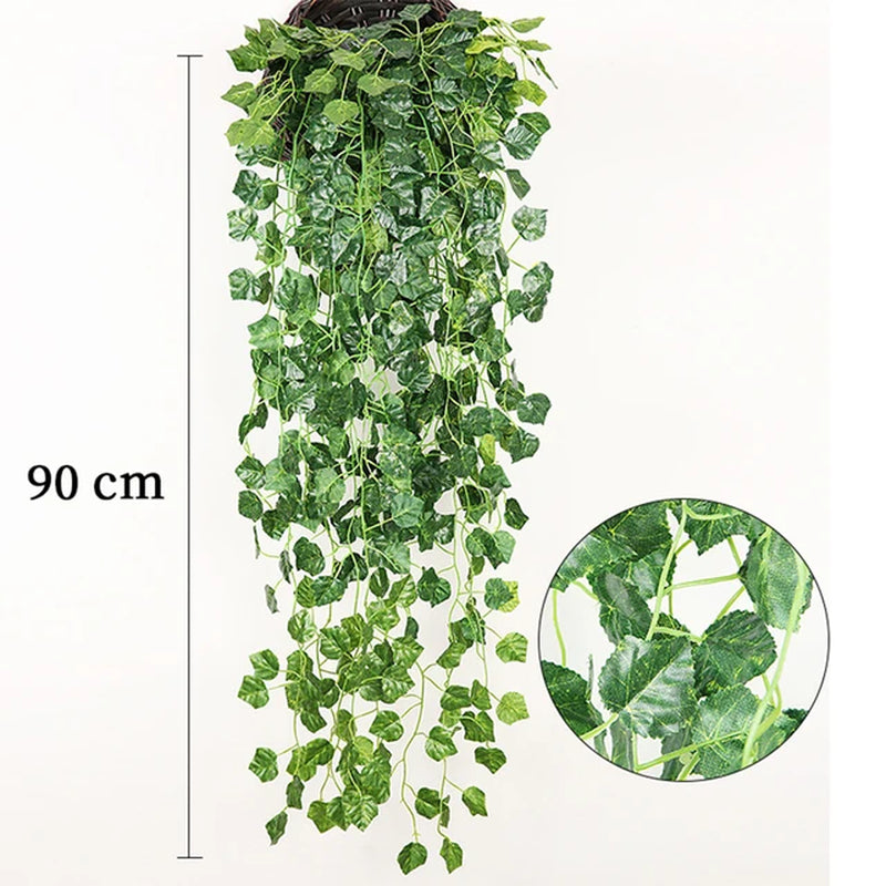 Artificial Plant Creeper Green Wall Hanging Vine Home Garden Decoration Rattan Wedding Party DIY Fake Wreath Leaves Ivy